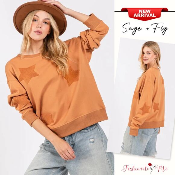 SAGE + FIG Star Patch Long Sleeves Round neck Relaxed Fit Sweatshirt | Cinnamon - Picture 1 of 6